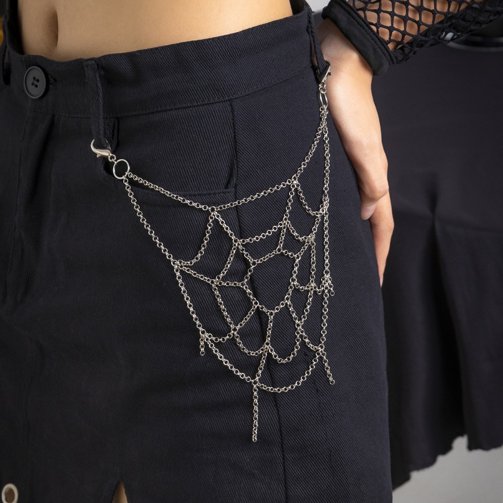 Men'S Accessories Clothing - Gothic Punk Zilver Kleur Spinnenweb Broekketting