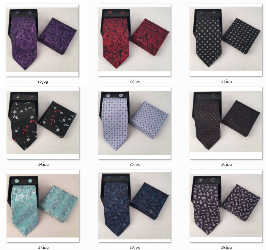 Neck Tie Set Box - Casual heren stropdas zakdoek manchetknopen set
