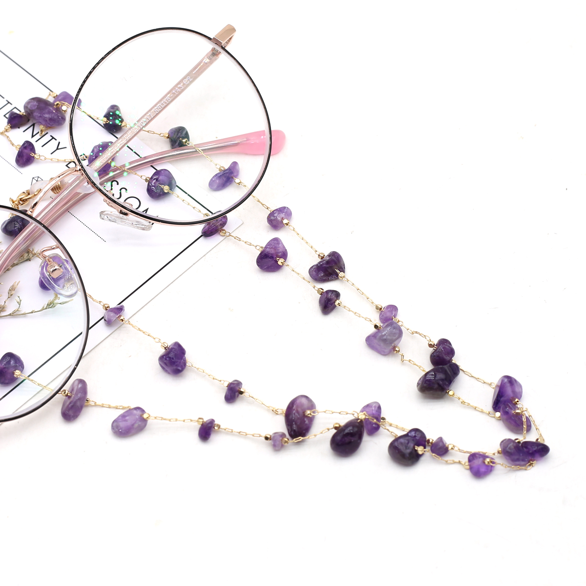 Men Accessories Chain - Natuurlijke Amethist Steen Kralen Trendy Brillen