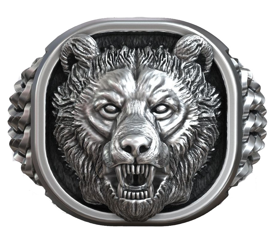 Signet Ring Men - 22g Viking Berenkop Noordse Ornament Antiek