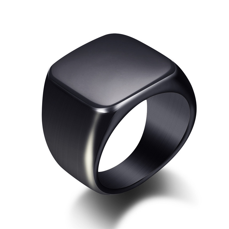 Signet Ring Men - Mode Mannen Zwart Glad Roestvrij Staal