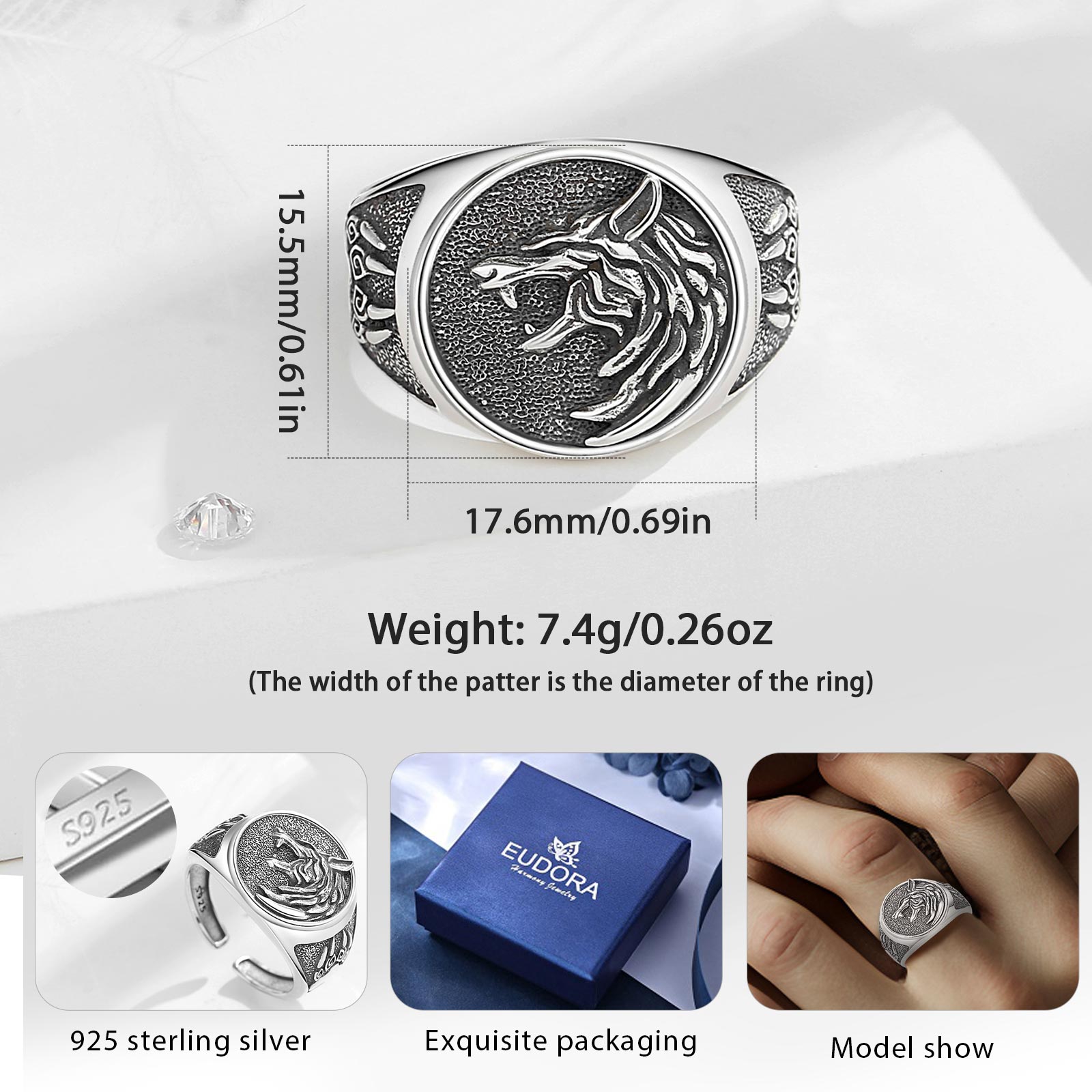 Eudora 925 Sterling Zilver Vik - Signet Ring Men recensie en prijs