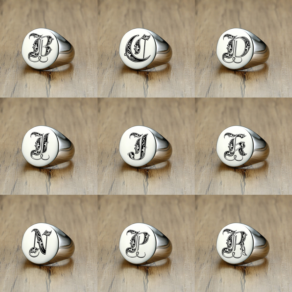 Vnox Stijlvolle Patroon Letter - Signet Ring Men recensie en prijs